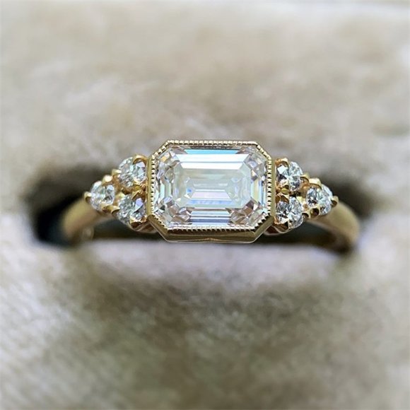 18K Gold Plated Rectangle Shaped 3A CZ Women Ring, FB16FA1036 - Picture 1 of 7